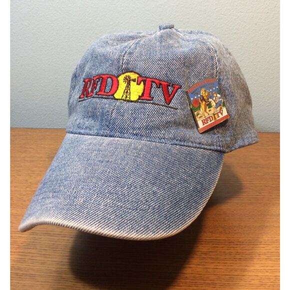 RFD-TV Rural Media Blue Demin Nashville Tenn Strapback Baseball Hat Cap & Pin - Picture 1 of 8
